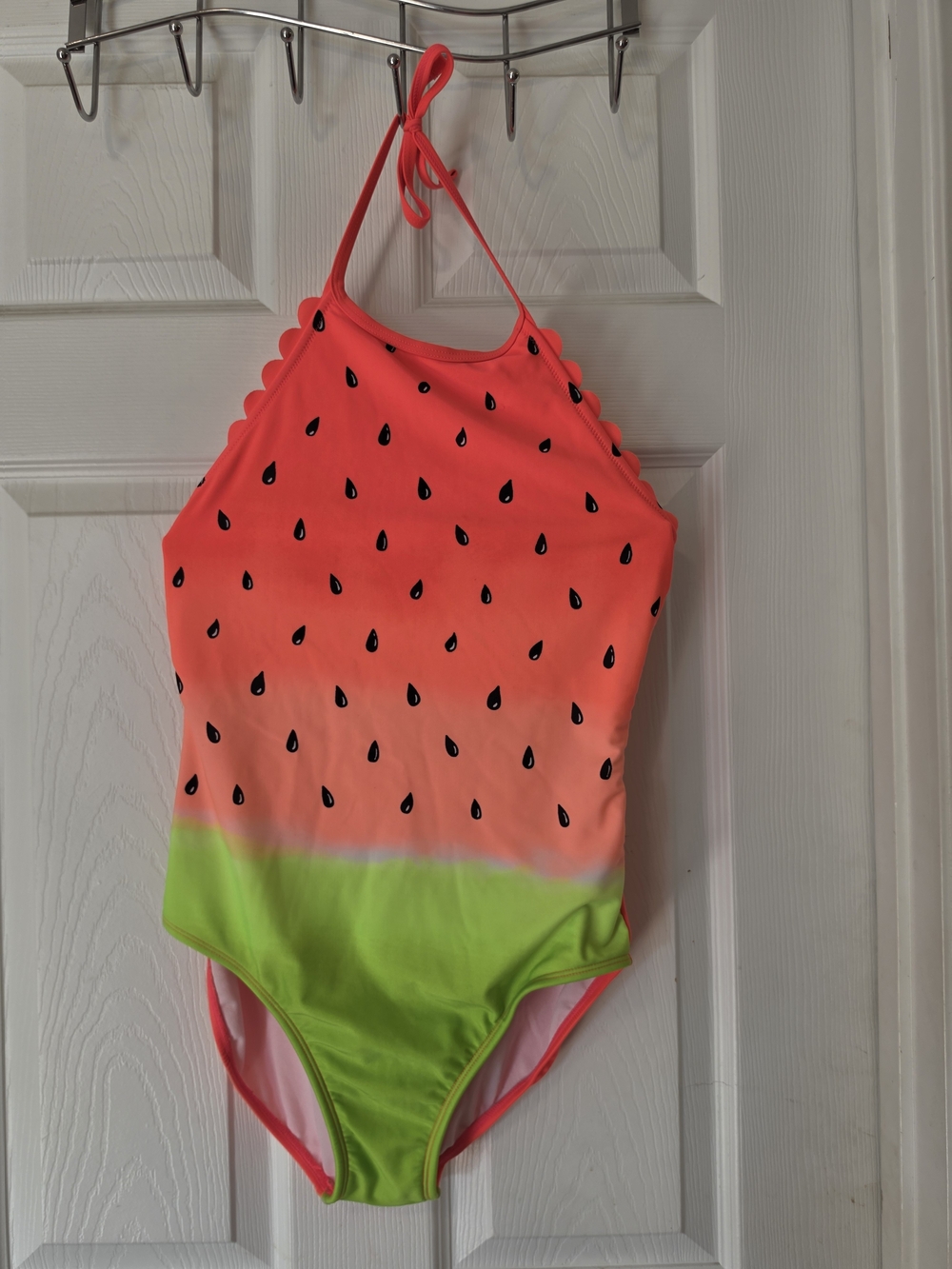 Kids Watermelon Print One-Piece Swimsuit - Pink & Green Size XL